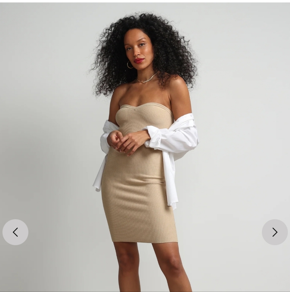Strapless Contour Sweater Dress in Warm Sand